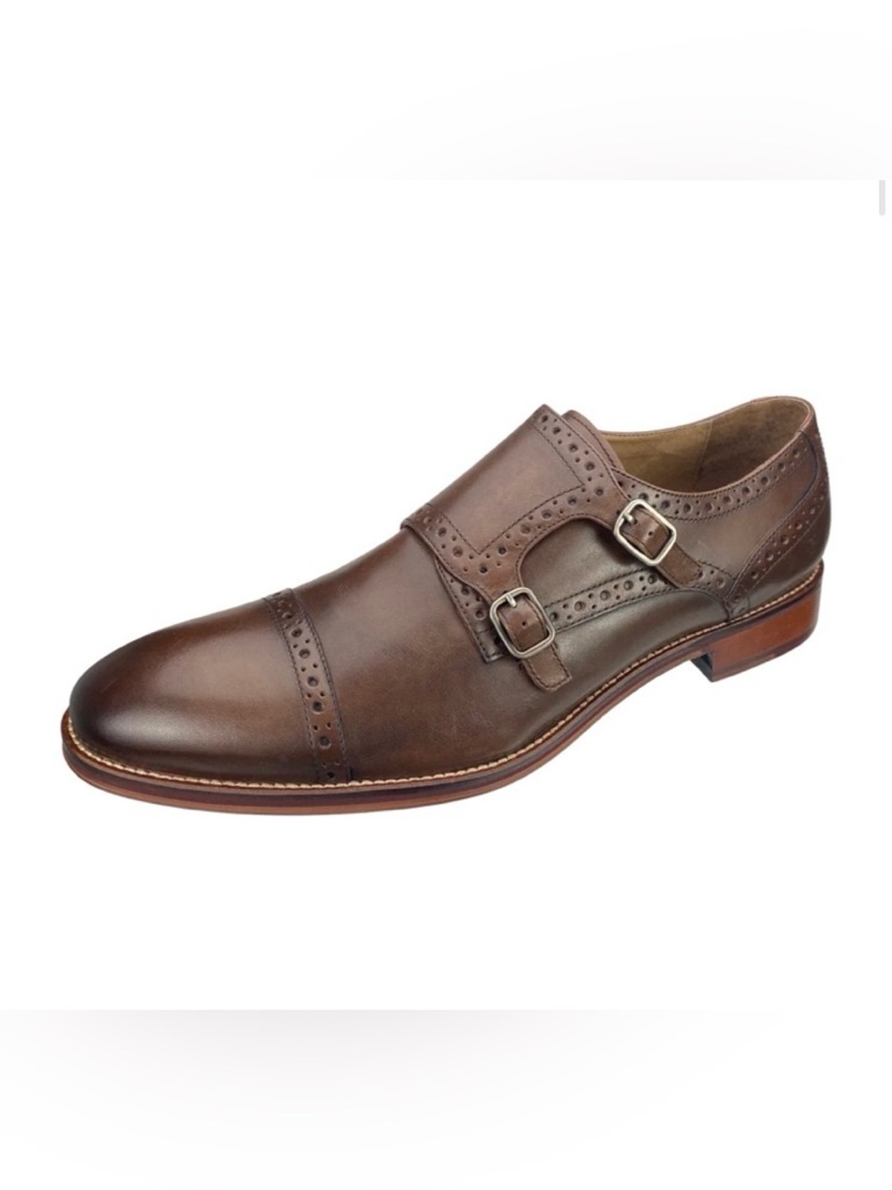 Johnston & Murphy Conard leather shoes with a double monk strap + cap toe